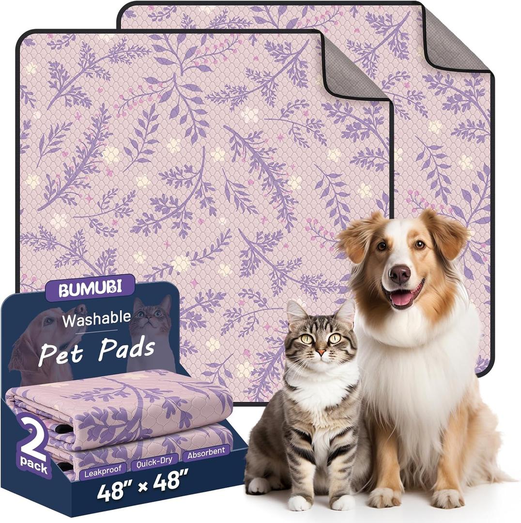 Washable Dog Pee Pads - Absorbent Reusable Puppy Training Pads, Waterproof Leak - Proof & Non - Slip for Crate Whelping Potty Training 48x48 (Pack of 2)