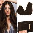 GOO GOO Tape in Hair Extensions Human Hair, 4A Chocolate Brown, 16inch 50g 20pcs, Skin Weft Seamless Invisible, Silky Straight with Thick Ends, Remy Human Hair