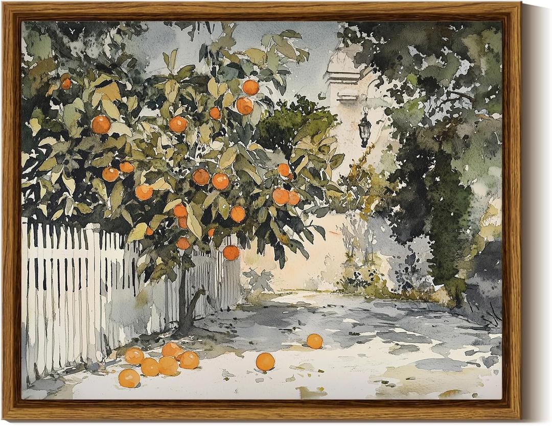 InSimSea Framed Canvas Wall Art Vintage Decor Country Orange Trees Earthy Room Decor Aesthetic Oil Painting Wall Picture Farmhouse Prints Artwork for Kitchen Living Room Bedroom Bathroom Rustic 8x10in (10L" x 8W")