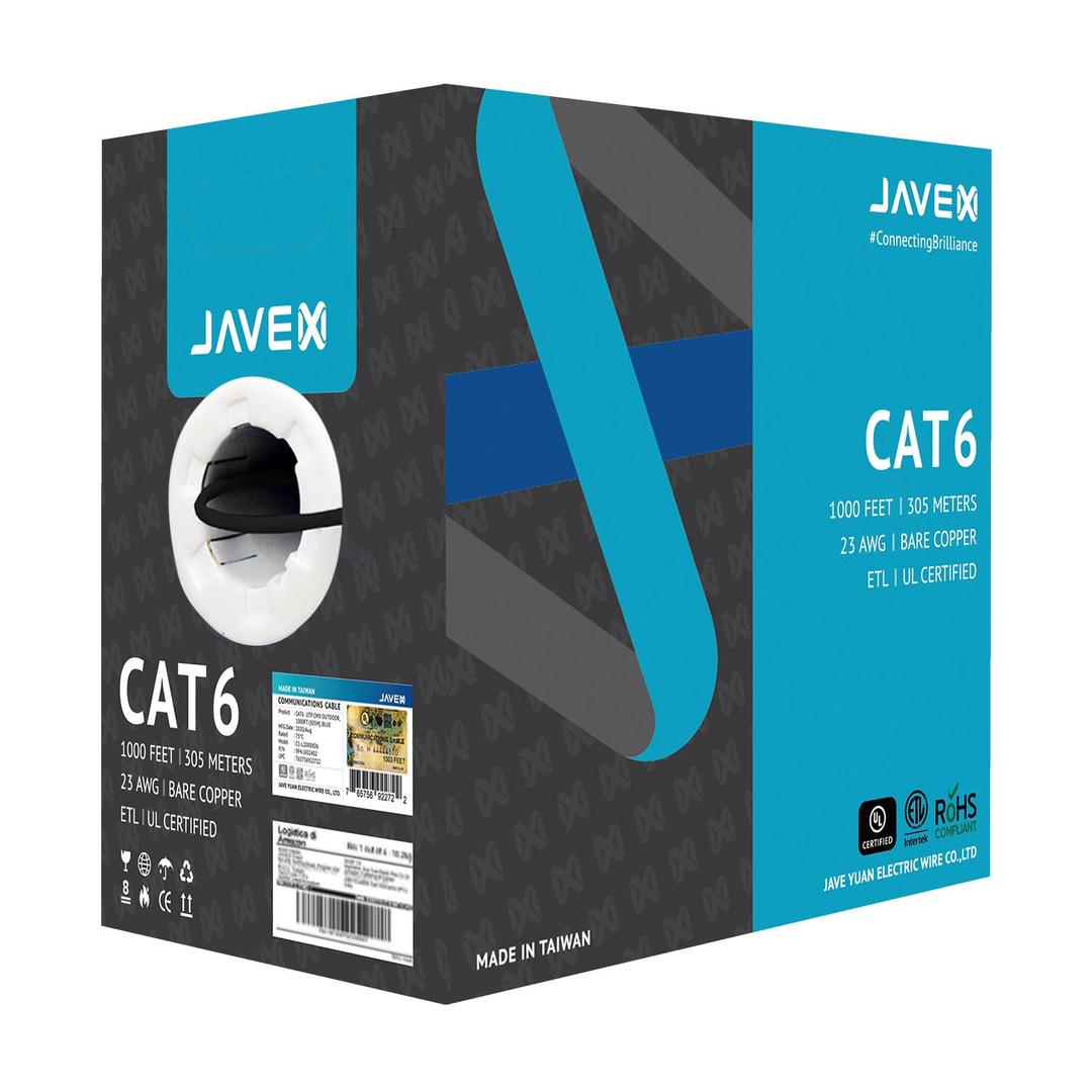 JAVEX 23AWG CAT6 Ethernet Cable Wire 600MHz UL Certified [1000 Feet/305M] Made in Taiwan Solid Bare Copper, ETL Listed, TAA Compliant, UTP Ethernet Bulk Cable, Black