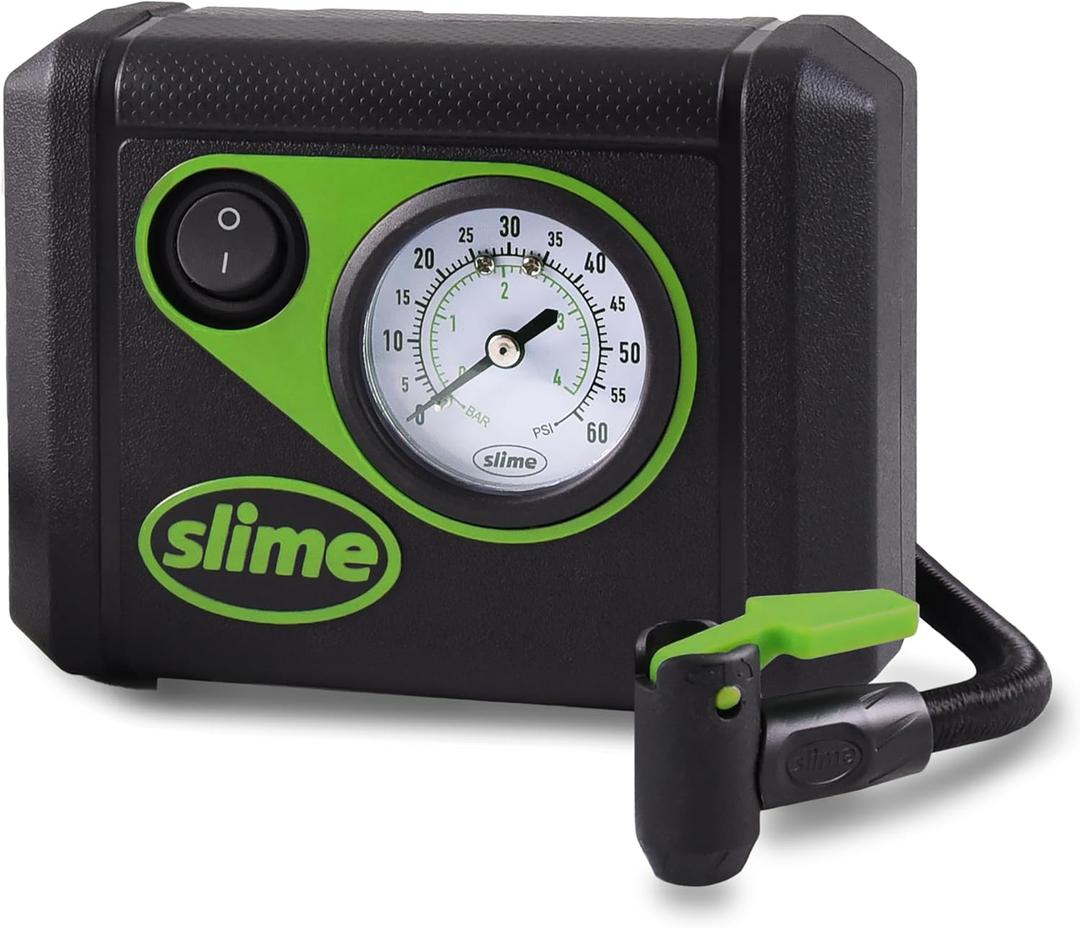 Slime 40059 Tire Inflator, Junior, Compact, Powerful, Portable Car Air Compressor, Lightweight, Analog, Flat Tire Repair, 12V, 12 min Inflation