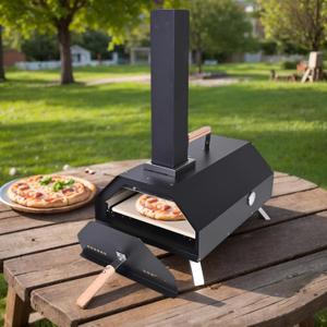 Multi-Fuel Pizza Oven,Portable Wood Fired Pizza Oven Outdoor,Tabletop Portable 11-Inch Pizza Maker,11" Woodfire Pizza Stone Oven for Backyard & Outdoor Use, Black 