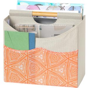 EZDeco Magazine Holder,Boho Foldable Magazine Rack Storage Basket with Bamboo Handles,Holds Multiple Magazines with 3 Pockets,Magazine Basket for Home Office Book,File, Newspaper