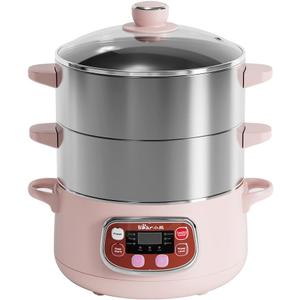 Bear Electric Multifunctional Food Steamer, One Touch Digital Steamer with Timer, Vegetable Steamer 2 Tiered Stackable Stainless Steel Baskets, Auto Shut-off & Anti-dry Protection, 1200W, 8.5Quart