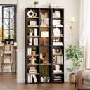FOTOSOK 8-Tier Media Tower Rack, 11.6 X 9.3 X 71 Inches CD DVD Slim Storage Cabinet with Adjustable Shelves, Tall Narrow Bookcase Display Bookshelf for Home Office, Black/Brown