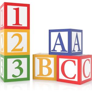 6 Pieces ABC and 123 Friends Street Party Decorations 12 X 12 Inch ABC Alphabet Block Boxes Party Favor Balloon 123 Balloon Box Inspire Story Birthday Party Decor for School Celebration Baby Shower