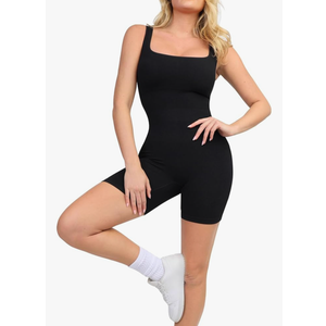 Shapewear Jumpsuits for Women Built-in Bra Square Neck Rompers Shorts Bodycon Bodysuits Summer Outfits S