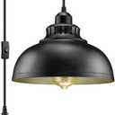 Plug in Pendant Light, 15FT Hanging Lights with Plug in Cord, On/Off Switch, Industrial Pendant Light with Plug in Cord, Metal Hanging Lamps for Living Room, Kitchen (Big black)