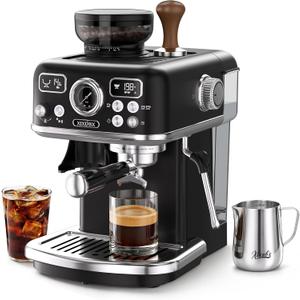 XIXUBX Espresso Machine with Grinder, PID & Programmable Settings, Black
