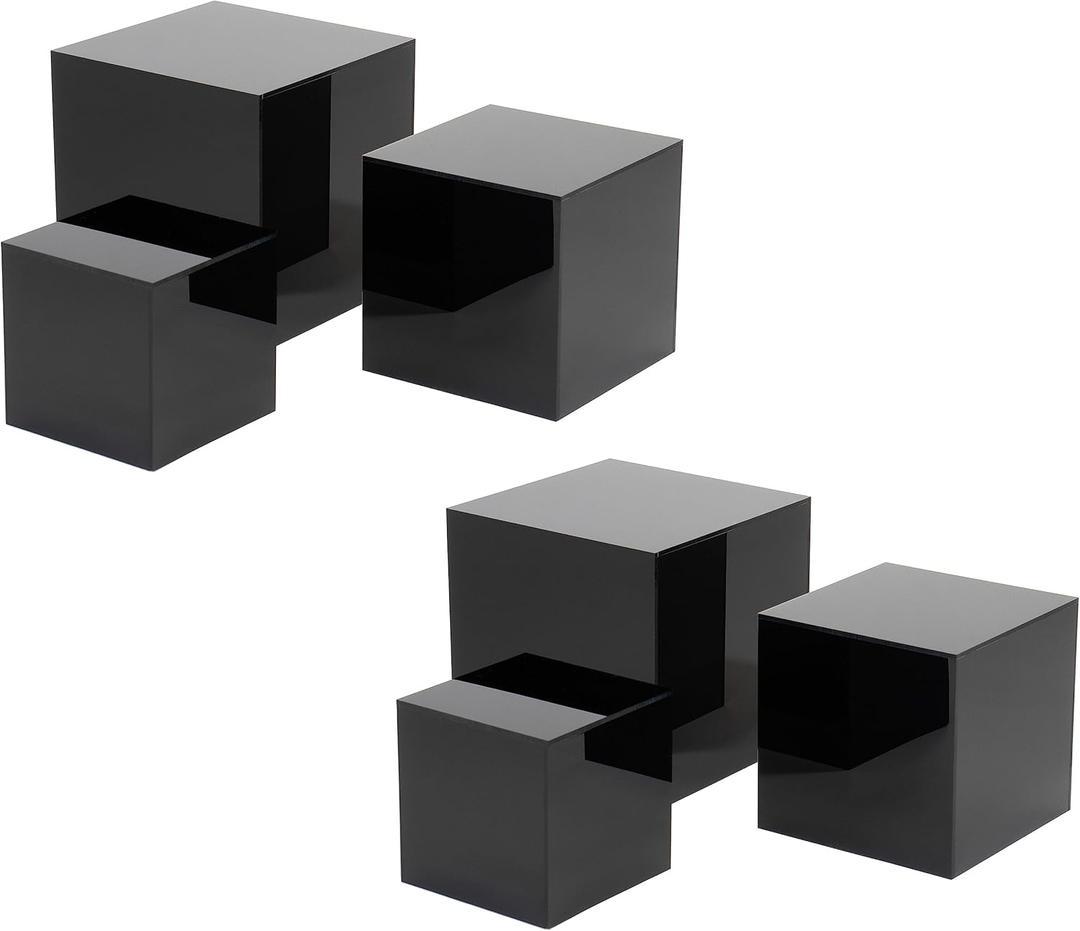 Red Co. Glossy Black Acrylic Cube Display Nesting Riser Stands with Hollow Bottoms - 6-Pack
