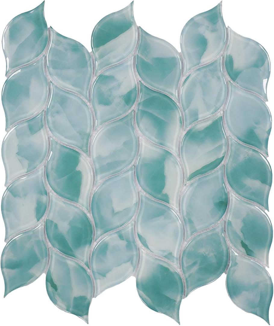 5 Sheets Ivy Glass Mosaic,Leaf Tile Mosaic for Kitchen Backsplash,Leaf Shape Mosaic for Home Dcor