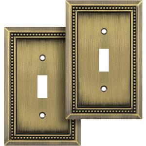 Henne Bery Sunken Pearls Heavy Duty Decorative Wall Plate Switch Plate Outlet Cover (Single Toggle, 2 Pack, Antique Brass)