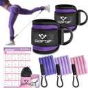 Ankle Resistance Bands With Cuffs for Working Out, Kickbacks, Hip, Leg and Glute Exercise - Training Poster Included - for Women (Purple)