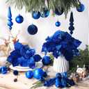 Janinka 36 Pack Christmas Poinsettia Flowers Decoration Set Include 12 Pcs Artificial Glitter Poinsettia, 24 Pcs Hanging Christmas Balls and Teardrop Ornaments for Xmas Holiday Decor(Navy Blue)