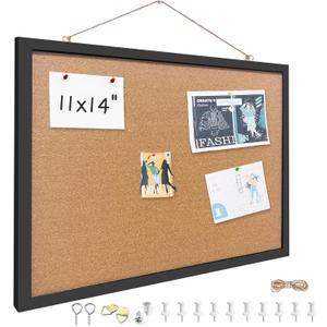 Cork Bulletin Board, 11x14 Inches Hanging Cork Board Wooden Framed with Pins for Wall, Dorm Room, Office, Home Decor – Natural Cork & Black Frame