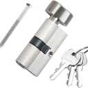 60MM Solid Brass Lock Cylinder with 3 Brass Keys Satin Nickel Color Cylinder Door Lock Replacement (Color:Satin Nickel, 60MM-Thumbturn,Material: Brass)