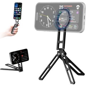 FANAUE Magnetic Pocket Phone Tripod Foldable Compatible with Magsafe iPhone Plus Pro Max Series, Magnetic Phone Holder for 4.5-7.5" phones, Selfie Stick Handle Smartphone Desk Stand Travel All in One.