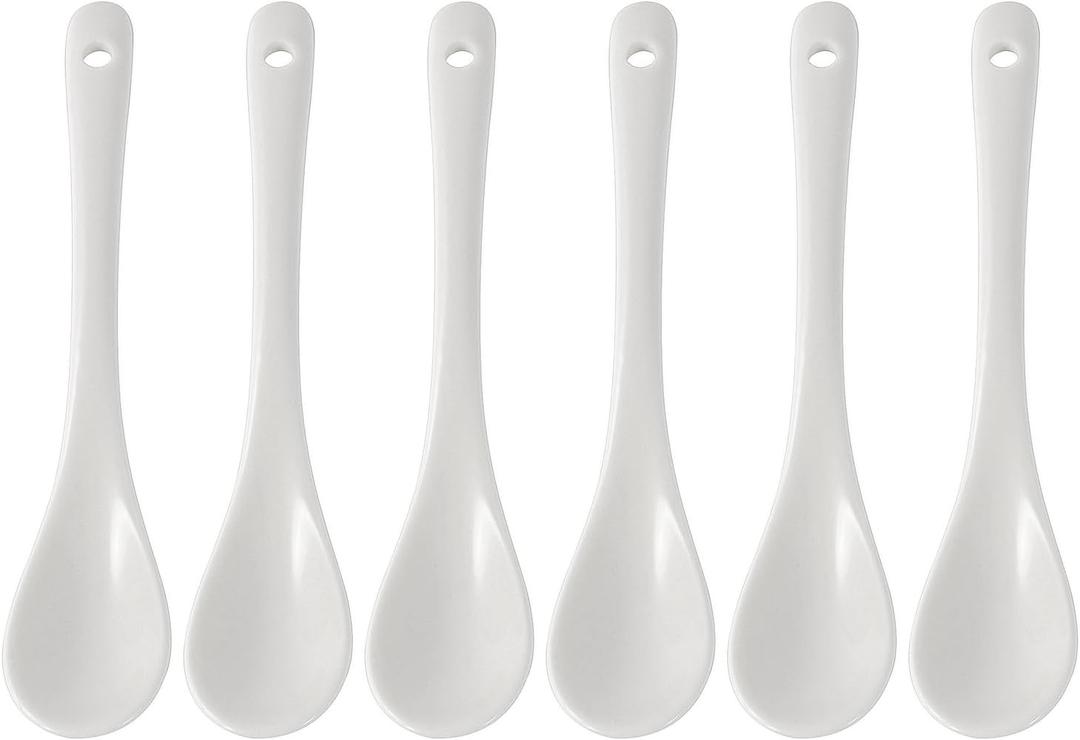 Set of 6 Premium White Porcelain Coffee Spoons for Espresso, Tea, Sauces, and Desserts,(13cm,5.12inch)