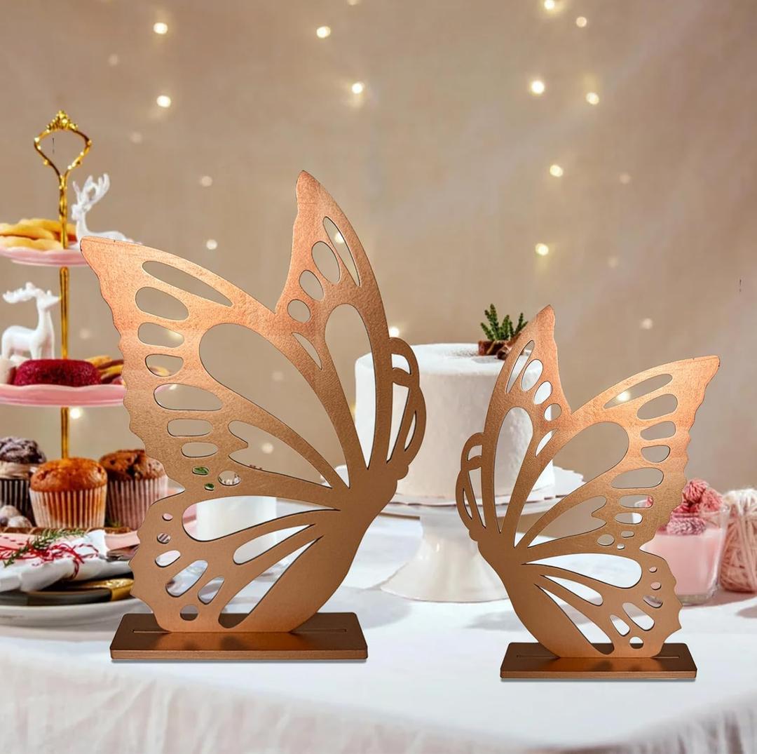Large Size Wooden Butterfly Decor, Rose Gold Large Butterfly Cutout Backdrop, Butterfly Shape Slices Birthday Wedding Baby Shower DIY Decorations
