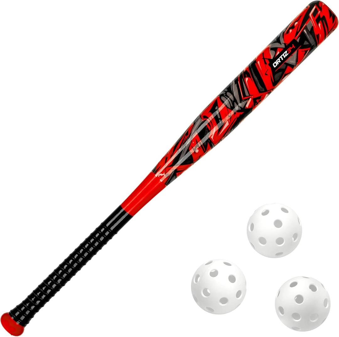 Ortiz34 Bat & Ball Set - Graffiti Plastic Bat & Ball Homerun Set- David Ortiz Backyard Baseball Set for Youth, Kids, Teenagers, Adults (Bat & Ball Set, Red, One Size)
