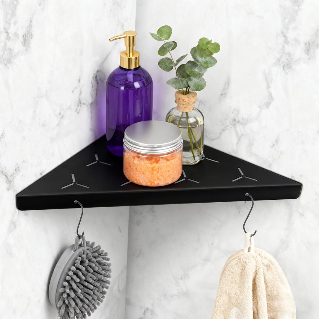 Bathroom Corner Shelf 11" Slot Design Recessed Shower Shelves for Tiled Wall, 304 Stainless Steel Corner Shelves for Bathroom Organizer No Drilling, Matte Black 1 Pack