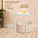 ShellKingdom End Table, Small Round Side Table with Fabric Basket, Metal Night Stand with Removable Tray for Living Room, Bedroom, Nursery, Laundry (White), 18.5 x 18.5 x 19.9 inches