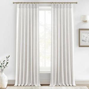 Natural Linen Viral 105 Inch Curtains for Dining Room, Textured Boho Beige Semi Sheer Farmhouse Curtain 2 Panels Set with Hooks&Rings for Bedroom 104-106 Inch Window Drapes W40 xL105
