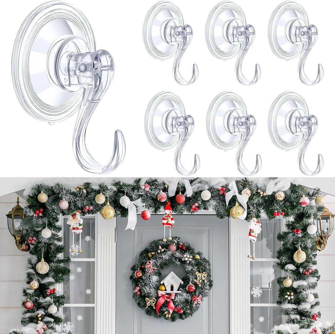 Wonderjune 6 Pcs Wreath Door Hanger Clear Heavy Duty Suction Cup Hooks 11 lb Removable Reusable Window Glass Door Wreath Holder for Christmas Kitchen Shower Bathroom Decorations
