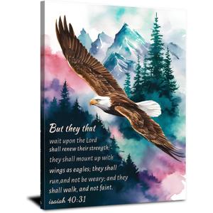Christian Wall Art Eagle Pictures Isaiah 40 31 Poster Bible Verse Canvas Prints Painting Inspirational Scripture Wall Decor Mountain Forest Artwork for Bedroom Living Room Home Decoration 12x16"