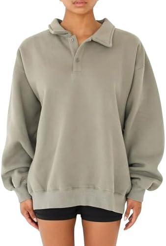 BAIGRAM Women Quarter Button Up Collar Polo Sweatshirt Oversized Fleece Fall Casual Pullover Tops 2024 Cute Outfits S