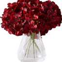 Hydrangea Silk Flowers Heads with 10 Stems Burgundy Artificial Hydrangea Flower Head for Wedding Centerpieces Bouquets DIY Floral Decor Home Decoration (7 inches wide x 9.8 inches long)