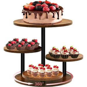 4 Tier Cupcake Tower Stands for 50 Cupcakes,360 Rotatable Round Cup Cake Stand with Tiered Tray,Farmhouse Wooden Dessert Table Display Stands for Wedding Birthday Baby Shower Tea Party