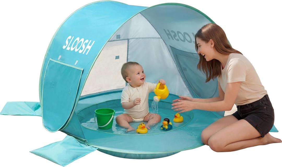 SLOOSH Baby Beach Tent - Pop Up Shade Pool, UPF 50+ UV Protection Sun Shelter for Infant, Portable Beach Pool with Carry Bag, Dual Mesh Side Panels for Toddler Outdoor Travel Camping
