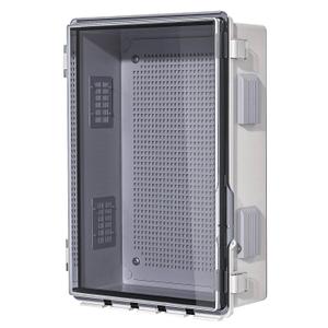 ABS Electrical Junction Box, Ventilated Design, Cable Grommets, IP65 Waterproof Enclosure, Indoor/Outdoor Use with Mounting Panel. (Clear Cover, 15.7"x11.8"x7.1")