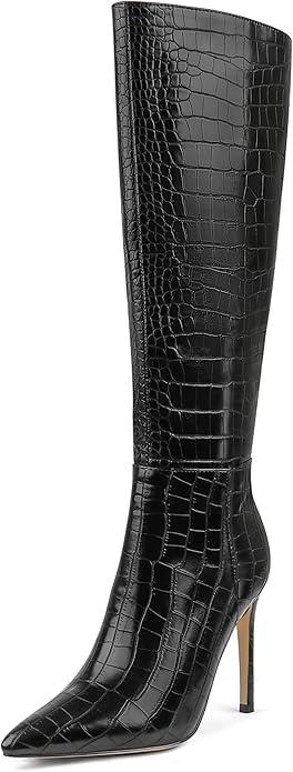 MERUMOTE Stiletto Knee High Boots Women Sexy Pointed Toe Zipper High Heels Boots 9