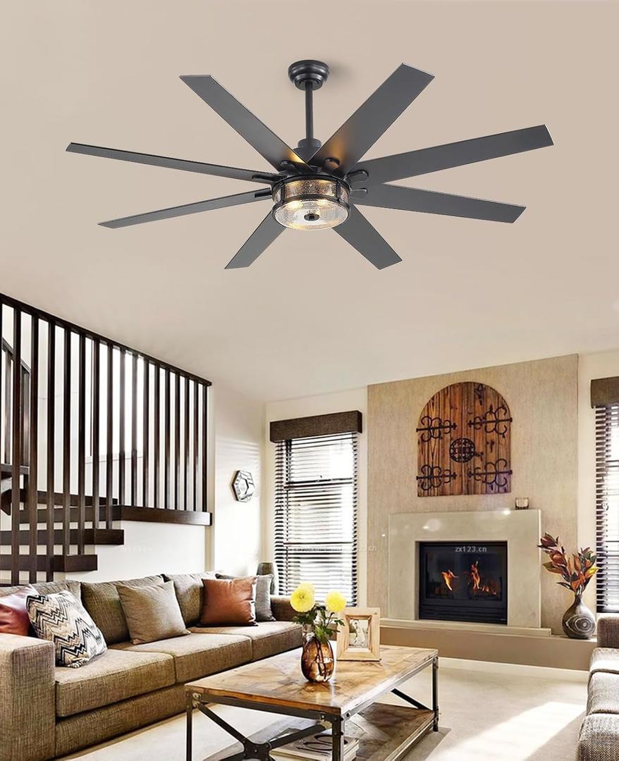 65" Ceiling Fans with Lights and Remote, Farmhouse Ceiling Fan with Light, Large