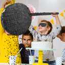 Black Round Blank Pinata Circle Folding Pinata with Bat Stick Blindfold Confetti for Kids Birthday Wedding Celebration Baby Shower Carnival Party Supplies,13 x 13 x 3.15 Inches