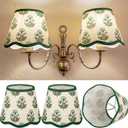Lewtemi 2 Pcs Block Print Cotton Scalloped Lamp Shades Medium 4x5x6 Inch Chandelier Lampshades Natural Tapered Lampshades with Trim for Table Lamp and Home Decor