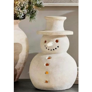 Christmas Decorations  Handmade Terracotta Snowman Figurines  1 Pack White Clay Winter Decor Holiday Rustic Unique Decor for Home Table Room Farmhouse Indoor Outdoor