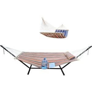 Quilted Fabric Double Hammock Won't flip with Stand and Spreader Bars,Safer and Sturdier,Quality Hammocks for Outdoor Indoor Patio Yard Two Sided Dual use red/Blue (XXXL)