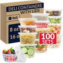 Reli. Deli Containers with Lids (100 Sets Total) | Variety Pack - 8oz (50 pc), 16oz (50 pc) w/Lids | Plastic Soup Container with Lid | Clear Food Storage | Microwave & Freezer Safe