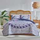 Boho Quilt Set King Size - Reversible Summer Bohemian Quilt Bedding Set, 3 Pieces Colorful Lightweight Microfiber Bedspread Purple Elephant Paisley Circle Coverlet Set with Pillow Shams for Hot Day, King 102*90
