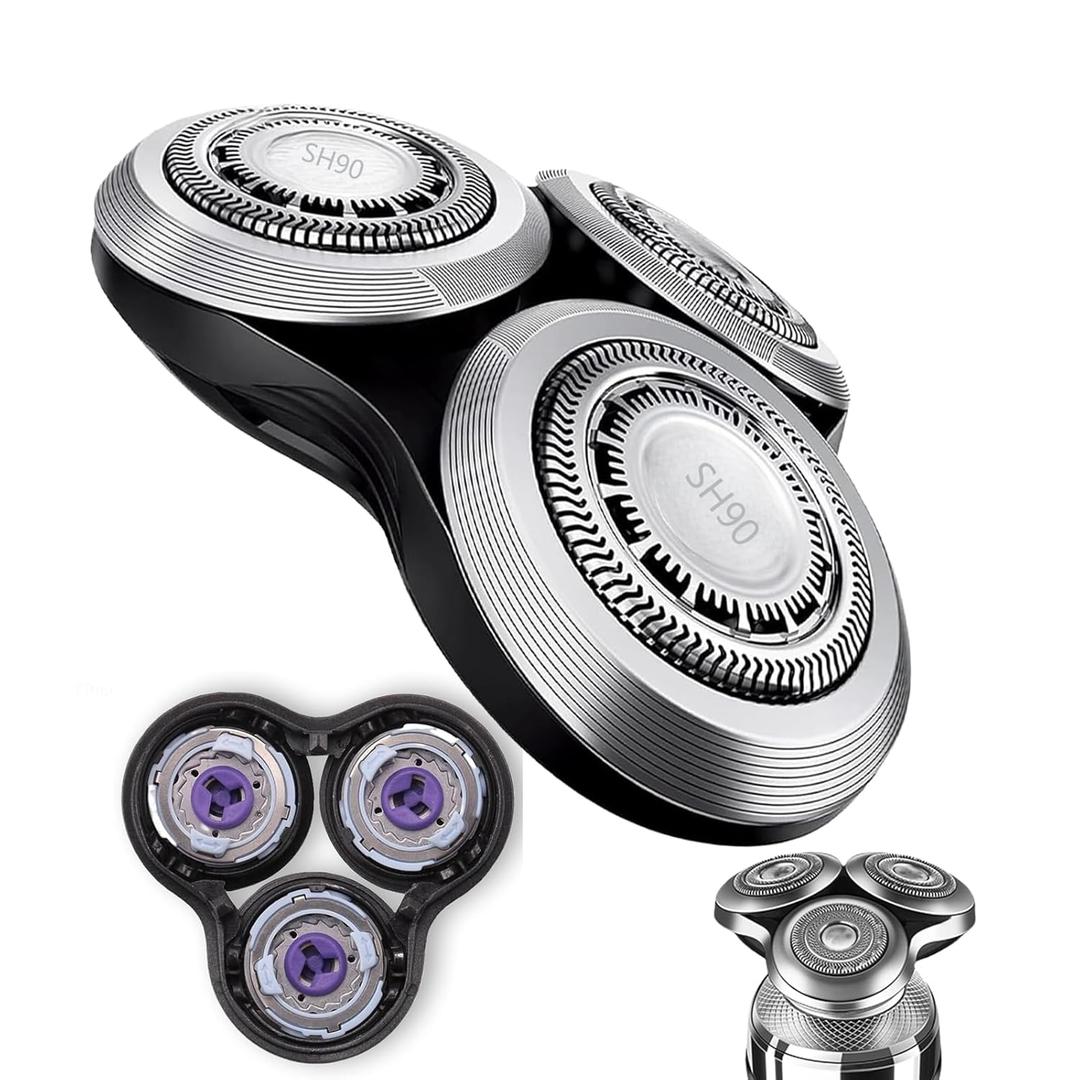 SH90 Replacement Heads Compatible with Philips Norelco Series 9000 & S8000,Metal Wheel Buckle Double-Layer Blades,Shaver Head for RQ10/RQ12