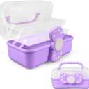 10.6in 3-Layer Multipurpose Storage Box Art Craft Organizer Storage Box Kids Clear Plastic Portable Storage Box/Tool Box with Handle for Sewing,Cosmetic,Medicine,Nail,Hair Accessories (purple)