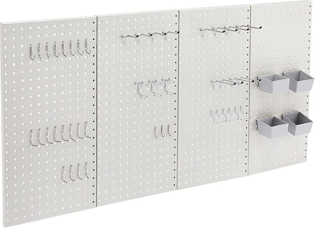 Amazon Basics Rectangular Metal Pegboard Wall Organizer, Tool Storage Organization System, Rust and Scratch Resistant, 48-Piece Kit, Gray