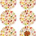 Tarklanda Fall Leaf Placemats Set of 6-13.4 Inch Round Vinyl Table Mats Thanksgiving Autumn Washable Plastic Place Mats for Kitchen Dining Party Indoor Outdoor Decor