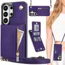 for Samsung Galaxy S26 Ultra Crossbody Wallet Case with Zipper Pocket for Women, PU Leather Lanyard Strap & Flip Kickstand Cover for Galaxy S26 Ultra ZP Purple