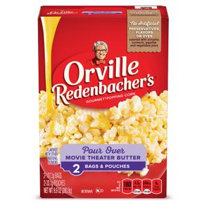 Orville Redenbachers Microwave Popcorn, Pour Over Movie Theater Butter Flavor, 3g Fiber Per Serving, Movie Night Supplies, 9.9 oz., 2-Count