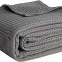 100% Cotton Blankets for Bed - Waffle Weave Blankets for Summer, Lightweight and Breathable Soft Woven Blanket for Spring (Dark Grey, Throw (50" x 60"))