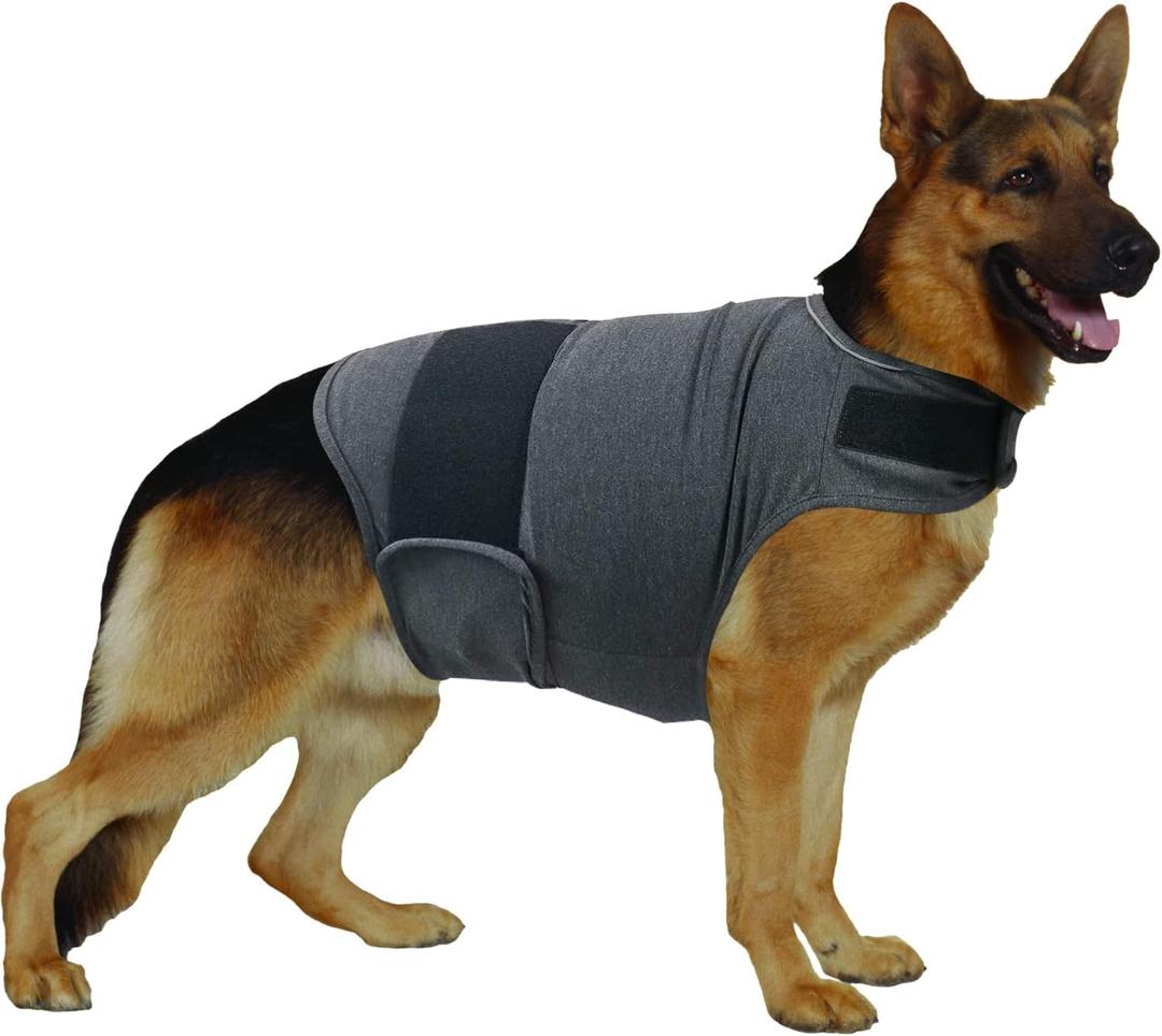 Dog Anxiety Relief Shirt, Adjustable Anxiety Coat Jacket for Fireworks, Thunderstorm, Travel, Separation, Calming Vest Wrap for Large Dogs (XL) (Dark Grey)